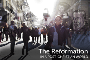 group of people walking with the statement of the reformation in a post christian world